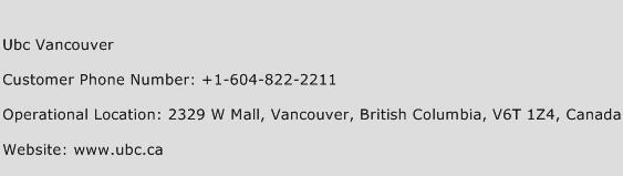 UBC Vancouver Phone Number Customer Service