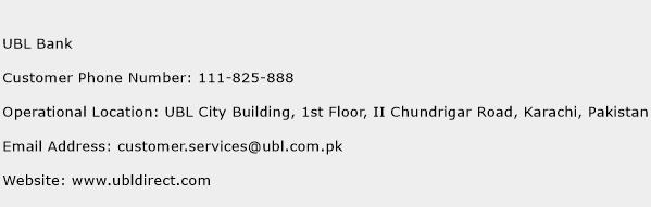 UBL Bank Phone Number Customer Service
