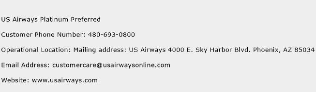 US Airways Platinum Preferred Phone Number Customer Service