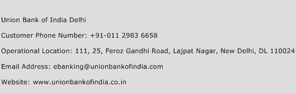 Union Bank of India Delhi Phone Number Customer Service