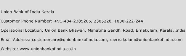 Union Bank of India Kerala Phone Number Customer Service