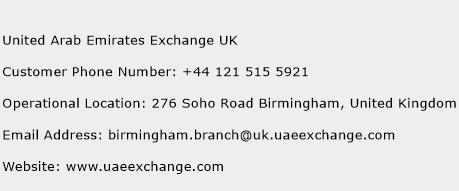 United Arab Emirates Exchange UK Phone Number Customer Service