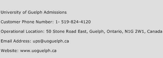 University of Guelph Admissions Phone Number Customer Service