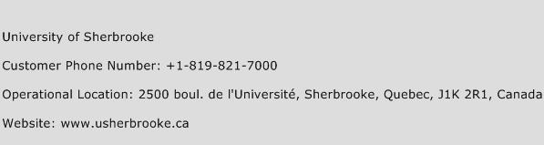 University of Sherbrooke Phone Number Customer Service