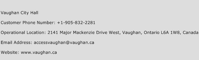 Vaughan City Hall Phone Number Customer Service
