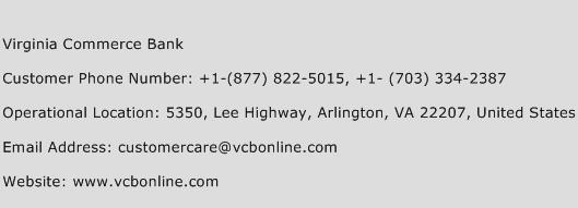 Virginia Commerce Bank Phone Number Customer Service