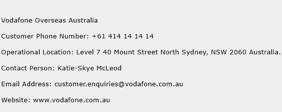 Vodafone Overseas Australia Phone Number Customer Service