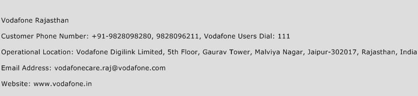 Vodafone Rajasthan Phone Number Customer Service