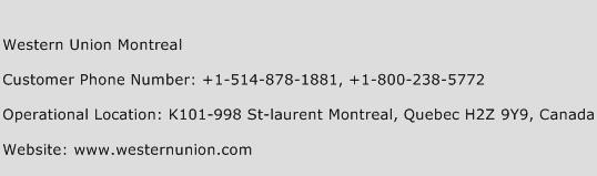 Western Union Montreal Phone Number Customer Service