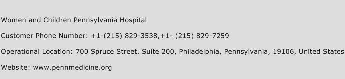 Women and Children Pennsylvania Hospital Phone Number Customer Service