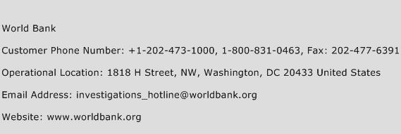 World Bank Phone Number Customer Service