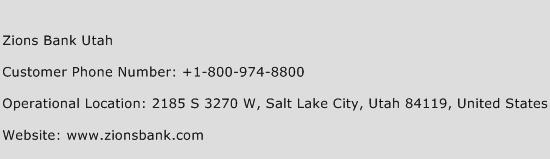 Zions Bank Utah Phone Number Customer Service